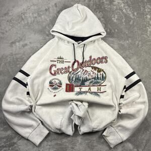 Vintage 90s USA White The Great Doors Utah Rocky Mountains Heavy Weight Hoodie L